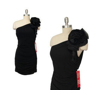 Vintage Y2K Ruby Rox Little Black Dress Size XL NWT One Shoulder Rosette HoCo